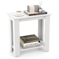 Compact 2 Tier End Table with Storage Shelf, White Finish
