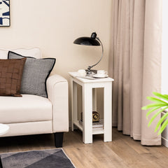 Compact 2 Tier End Table with Storage Shelf, White Finish