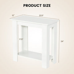 Compact 2 Tier End Table with Storage Shelf, White Finish