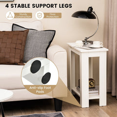 Compact 2 Tier End Table with Storage Shelf, White Finish