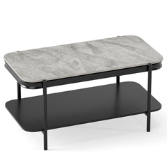 2-Tier Modern Rectangular Coffee Table with Sintered Stone Top-Gray