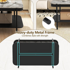 2-Tier Modern Rectangular Coffee Table with Sintered Stone Top-Gray