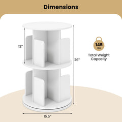 2-Tier Rotating Bookshelf with Dividers and Anti-falling Baffles-White