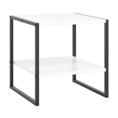 2-Tier Square End Table with Reversible Storage Shelf, White