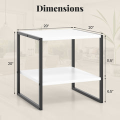 2-Tier Square End Table with Reversible Storage Shelf, White