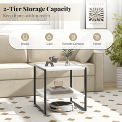 2-Tier Square End Table with Reversible Storage Shelf, White