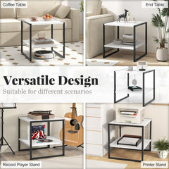 2-Tier Square End Table with Reversible Storage Shelf, White