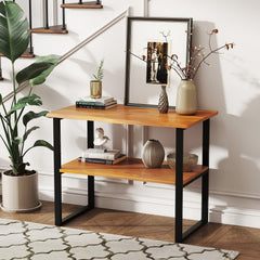 2-Tier Solid Teak End Table and Storage Shelf