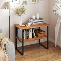 2-Tier Solid Teak End Table and Storage Shelf