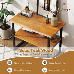 2-Tier Solid Teak End Table and Storage Shelf