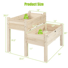 2 Tier Elevated Wooden Planter Box with Legs, Natural Fir Raised Garden Bed with Drain Holes