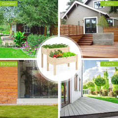 2 Tier Elevated Wooden Planter Box with Legs, Natural Fir Raised Garden Bed with Drain Holes