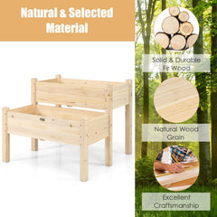 2 Tier Elevated Wooden Planter Box with Legs, Natural Fir Raised Garden Bed with Drain Holes