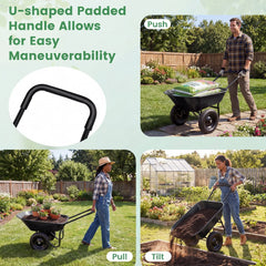 2 Tire Wheelbarrow Garden Cart Heavy-duty Dolly Utility Cart-Black
