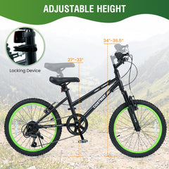 20 Inch Kids Mountain Bike with Shimano 7 Speed and Suspension Fork, Black