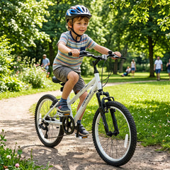 20 Inch Kids Mountain Bike with Shimano 7 Speed and Suspension Fork, White