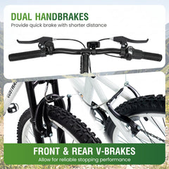 20 Inch Kids Mountain Bike with Shimano 7 Speed and Suspension Fork, White