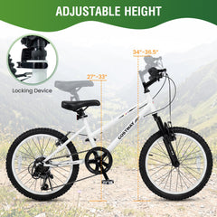 20 Inch Kids Mountain Bike with Shimano 7 Speed and Suspension Fork, White