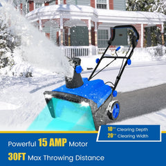 20 Inch 120V 15Amp Electric Snow Thrower, with 180° Rotatable Chute-Blue