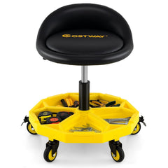 20 Inch-25 Inch Height Adjustable Rolling Garage Stool with Tool Tray Storage-Yellow