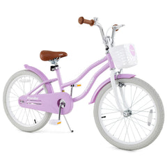 20 Inch Kids Bike with Basket, Kickstand and Adjustable Seat, Purple