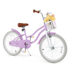 20 Inch Kids Bike with Basket, Kickstand and Adjustable Seat, Purple
