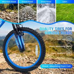 20 Inch Kids Mountain Bike with Shimano 7 Speed and Suspension Fork, Blue