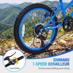 20 Inch Kids Mountain Bike with Shimano 7 Speed and Suspension Fork, Blue