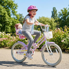 20 Inch Girls Bike with Doll Seat, Basket and Kickstand, Purple