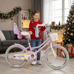 20 Inch Girls Bike with Doll Seat, Basket and Kickstand, Purple