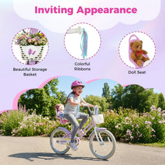 20 Inch Girls Bike with Doll Seat, Basket and Kickstand, Purple