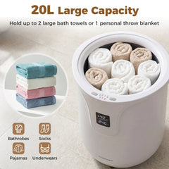 20 L Large Blanket and Towel Warmer with 3 Heat Levels for Bathroom-White
