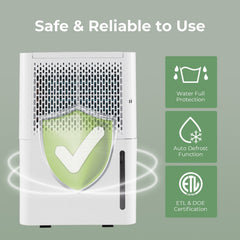 32 Pint Dehumidifier for 2000 Sq Ft, 8 Pints DOE, 38.6 dB, 5 Button Panel, ETL and DOE, White