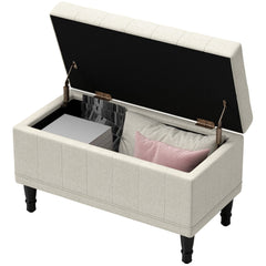 Storage Ottoman, Linen Fabric End of Bed Bench with Soft Close Lid, Button Tufted Storage Bench for Living Room, Entryway or Bedroom, 42" x 17" x 19", Beige