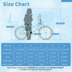 20 Inch Girls Bike with Basket and Streamers, Mermaid Theme, Light Blue