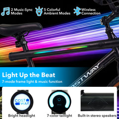 20 Inch LED Lit Cycling Bike with Speakers and Shimano 6 Speed, Black