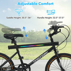 20 Inch LED Lit Cycling Bike with Speakers and Shimano 6 Speed, Black