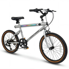 20 Inch LED Lit Cycling Bike with Speakers and Shimano 6 Speed, Silver