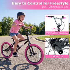 20 Inch Trick Bicycle with 270 Degree Handlebar and 4 Pegs, Pink