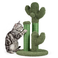 22 Inch Cactus Cat Scratching Post with Natural Sisal Rope and Dangling Ball, Green