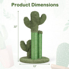 22 Inch Cactus Cat Scratching Post with Natural Sisal Rope and Dangling Ball, Green