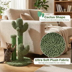 22 Inch Cactus Cat Scratching Post with Natural Sisal Rope and Dangling Ball, Green