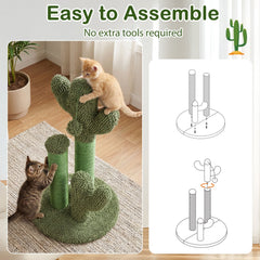 22 Inch Cactus Cat Scratching Post with Natural Sisal Rope and Dangling Ball, Green