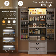 72" LED Kitchen Pantry Cabinet, Buffet Storage Cabinet with 10 Door Shelves, 2 Drawers and Adjustable Shelves, Black