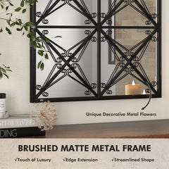 23 Inches x 34 Inches Arched Window Pane Mirror with Metal Frame for Living Room-Black