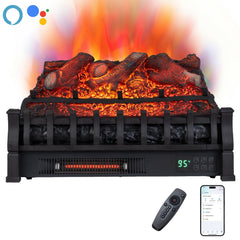 23 inches WiFi Fireplace Insert Lemonwood Set with App and Remote-Black