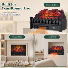 23 inches WiFi Fireplace Insert Lemonwood Set with App and Remote-Black