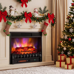 23 inches WiFi Fireplace Insert Pinewood Set with App and Remote-Black