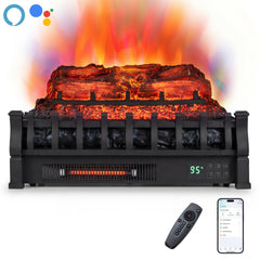 23 inches WiFi Fireplace Insert Pinewood Set with App and Remote-Black