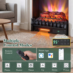 23 inches WiFi Fireplace Insert Pinewood Set with App and Remote-Black